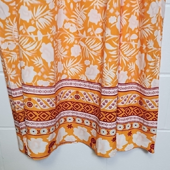 Orange and White Border Print Empire Waist Cool Loose Dress V-neck Pockets - Picture 15 of 16